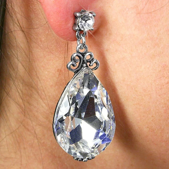 🔥Water Drop 925 Silver Plat Design Gorgeous Diamond CZ Drop Earrings, UN… - Picture 1 of 4